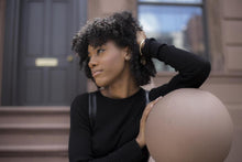 Load image into Gallery viewer, woman wearing long sleeve cotton black top
